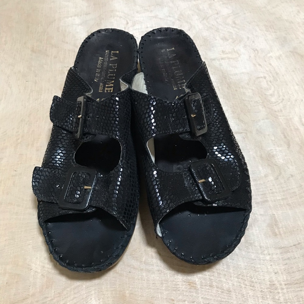 La Plume Black Metallic Sandals Leather Size 9/40
